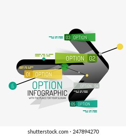 Minimale Linie Design geometrische Präsentation oder Web-Infografiken. Symbole für schwarze Linien mit Aufklebern, Notizen und anderen Elementen für Geschäftsdesign