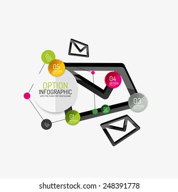 Diseño de línea mínima de presentación geométrica o infografía web. Iconos de concepto de línea negra con pegatinas, notas y otros elementos de diseño comercial