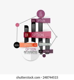 Minimal line design geometric presentation or web infographics. Black line concept icons with stickers, notes and other business design elements