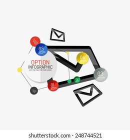 Diseño de línea mínima de presentación geométrica o infografía web. Iconos de concepto de línea negra con pegatinas, notas y otros elementos de diseño comercial
