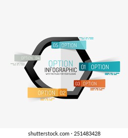 Minimal line design geometric presentation or web infographics. Black line concept icons with stickers, notes and other business design elements