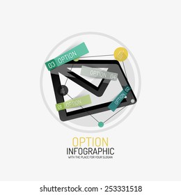 Diseño de línea mínima de presentación geométrica o infografía web. Iconos de concepto de línea negra con pegatinas, notas y otros elementos de diseño comercial