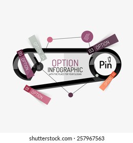 Minimale Linie Design geometrische Präsentation oder Web-Infografiken. Symbole für schwarze Linien mit Aufklebern, Notizen und anderen Elementen für Geschäftsdesign