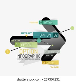 Minimal line design geometric presentation or web infographics. Black line concept icons with stickers, notes and other business design elements