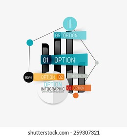Minimal line design geometric presentation or web infographics. Black line concept icons with stickers, notes and other business design elements