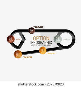 Minimal line design geometric presentation or web infographics. Black line concept icons with stickers, notes and other business design elements