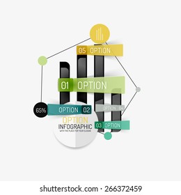 Minimal line design geometric presentation or web infographics. Black line concept icons with stickers, notes and other business design elements