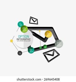 Minimal line design geometric presentation or web infographics. Black line concept icons with stickers, notes and other business design elements
