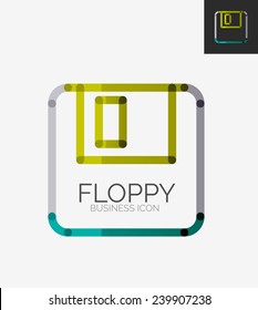 Minimal line design logo, floppy icon, branding emblem
