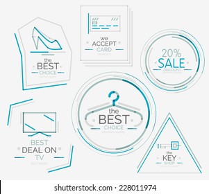 Minimal line design shopping stamps and symbols, futuristic style
