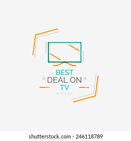 Minimal line design shopping stamps and symbols, futuristic style TV
