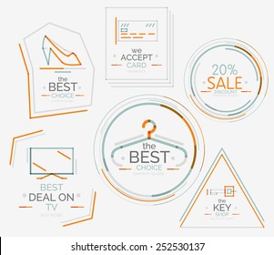 Minimal line design shopping stamps and symbols, futuristic style