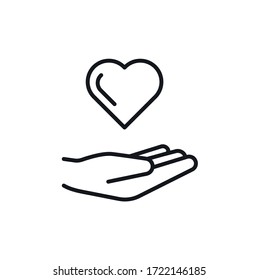 Minimal line Donate love Icon - Hand holding a heart - vector