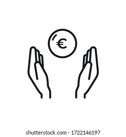 Minimal line Donate money Icon - Hand holding a coin - vector