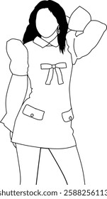 Minimal Line Drawing of Stylish Woman in Casual Attire and Accessories