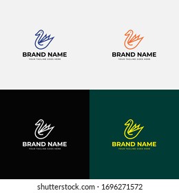 Minimal Line Duck Logo design. Linear style Luxury lineart icon. Outline Swan Bird Logotype Jewelry Fashion concept. Duck logo. Bird logo. Hunting, Bird line art. Bird flat logo.