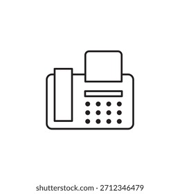 Icono de máquina de fax de línea mínima que muestra la transferencia de documentos, comunicación de oficina, manejo de papeleo y tareas de flujo de trabajo empresarial para proyectos de diseño corporativo, administrativo y tecnológico.