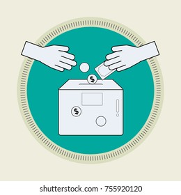 Minimal line flat design of money donation. Have a hand in Concept. Retro scout badge style. Vector illustration.