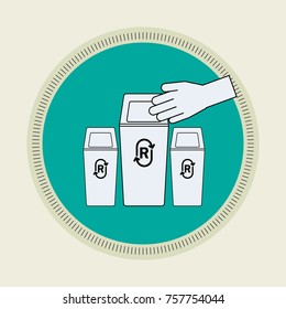 Minimal line flat design of recycling. Have a hand in Concept. Retro scout badge style. Vector illustration.