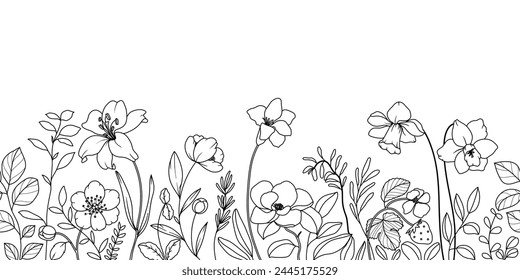 minimal line flower and botanical graphic sketch drawing, trendy tiny tattoo design, floral elements vector illustration
