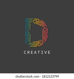 Minimaler Schriftstil D-Letter-Logo in buntem Schlaganfall für persönliche und unternehmensinterne Vektorgrafik