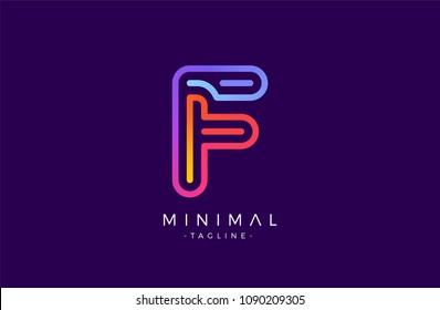 Minimal line font style F Letter Logo in colorful stroke for personal and corporate identity