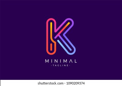Minimal line font style K Letter Logo in colorful stroke for personal and corporate identity