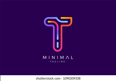 Minimal line font style T Letter Logo in colorful stroke for personal and corporate identity