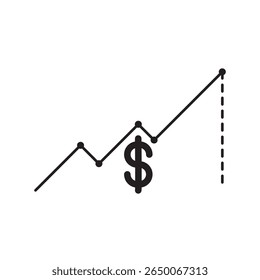 Gráfico de línea mínima con un signo de dólar, que muestra el crecimiento financiero o la predicción. Ideal para tendencias económicas, análisis de inversiones, informes de ingresos y gráficos de finanzas comerciales.