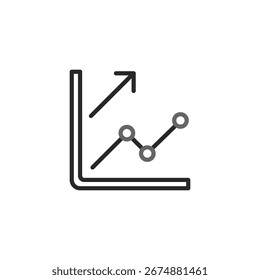 Un icono de gráfico de líneas mínimo que ilustra una tendencia creciente, comúnmente utilizado en informes de negocios, paneles de análisis y presentaciones. Adecuado para representar el crecimiento, la trayectoria ascendente y el