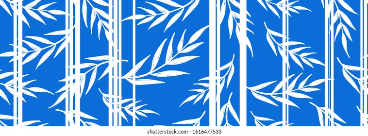 Minimal line grid white leaves and branches modern style stripes lapis blue. Design for fashion, background, wallpaper, fabric, wrapping and all graphic types on classic blue background color.