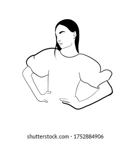 Minimal line hand drawn vector woman. Linear glamour portrait faceless woman. Fashion and beauty. Linear glamour logo in minimal style for beauty salon, beautician, makeup artist, stylist. 