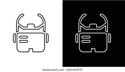 Minimal line icon of AR headset in front view. Augmented reality wearable tech symbol, smart glasses outline vector for UI, apps, infographics, and interfaces.