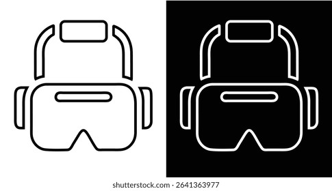 Minimal line icon of AR headset in front view. Augmented reality wearable tech symbol, smart glasses outline vector for UI, apps, infographics, and interfaces.