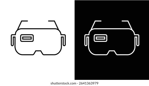 Minimal line icon of AR headset in front view. Augmented reality wearable tech symbol, smart glasses outline vector for UI, apps, infographics, and interfaces.