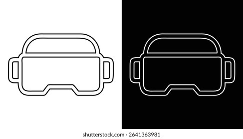 Minimal line icon of AR headset in front view. Augmented reality wearable tech symbol, smart glasses outline vector for UI, apps, infographics, and interfaces.