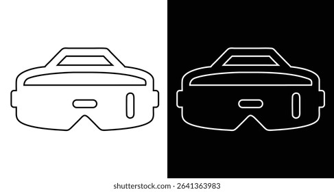 Minimal line icon of AR headset in front view. Augmented reality wearable tech symbol, smart glasses outline vector for UI, apps, infographics, and interfaces.