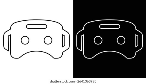 Minimal line icon of AR headset in front view. Augmented reality wearable tech symbol, smart glasses outline vector for UI, apps, infographics, and interfaces.