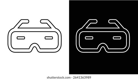 Minimal line icon of AR headset in front view. Augmented reality wearable tech symbol, smart glasses outline vector for UI, apps, infographics, and interfaces.