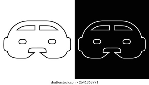 Minimal line icon of AR headset in front view. Augmented reality wearable tech symbol, smart glasses outline vector for UI, apps, infographics, and interfaces.
