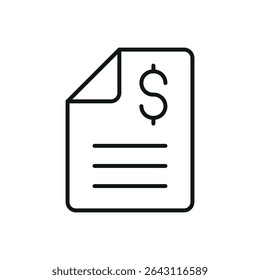 Ícone de linha mínima da página do extrato bancário. Perfeito para controle de dinheiro ou uso de orçamento.