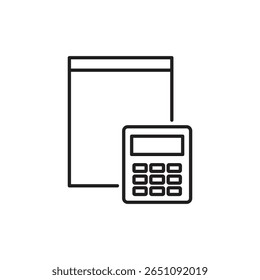 Ícone de linha mínimo da calculadora e do documento. Ideal para orçamento, contabilidade, planejamento financeiro, contabilidade, relatórios de auditoria e visuais de gerenciamento financeiro pessoal.