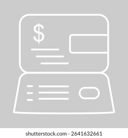 Minimal line icon of check form with dollar and signature area.