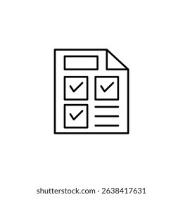 Minimal line icon of a checklist or completed form with checkmarks, representing task management, to-do lists, or survey completion. Perfect for business, apps, and productivity interfaces.