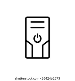 Minimal Line Icon of a Computer Tower with Power Button for Technology and Hardware User Interface Designs