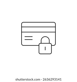 Minimal line icon of a credit card with a padlock, symbolizing secure payment, online safety, and financial data protection. Ideal for app UI, websites, and fintech platforms.