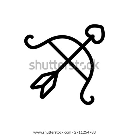 Minimal line icon of cupid's bow with heart-tipped arrow. Ideal for romance themes, Valentine's cards, matchmaking visuals, and love symbolism graphics.