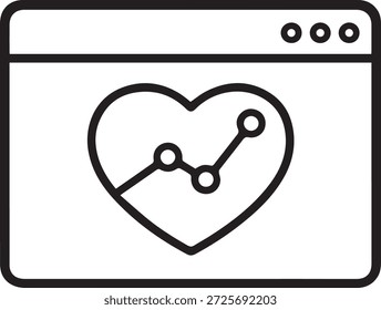 Icono de línea mínima de un tablero de instrumentos con un elemento de gráfico en forma de corazón, que simboliza el análisis emocional y el seguimiento de datos de amor.