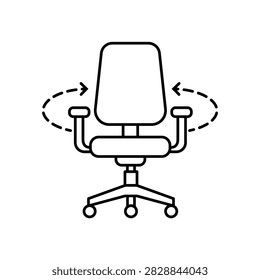 Minimal line icon depicting the 3D swivel rotational movement feature of an ergonomic office chair armrest.