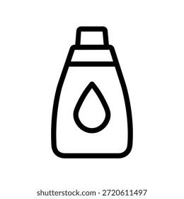 Ícone de linha mínimo de uma garrafa de detergente que representa o produto de limpeza de roupas e os suprimentos de lavagem domésticos em um estilo vetorial moderno limpo